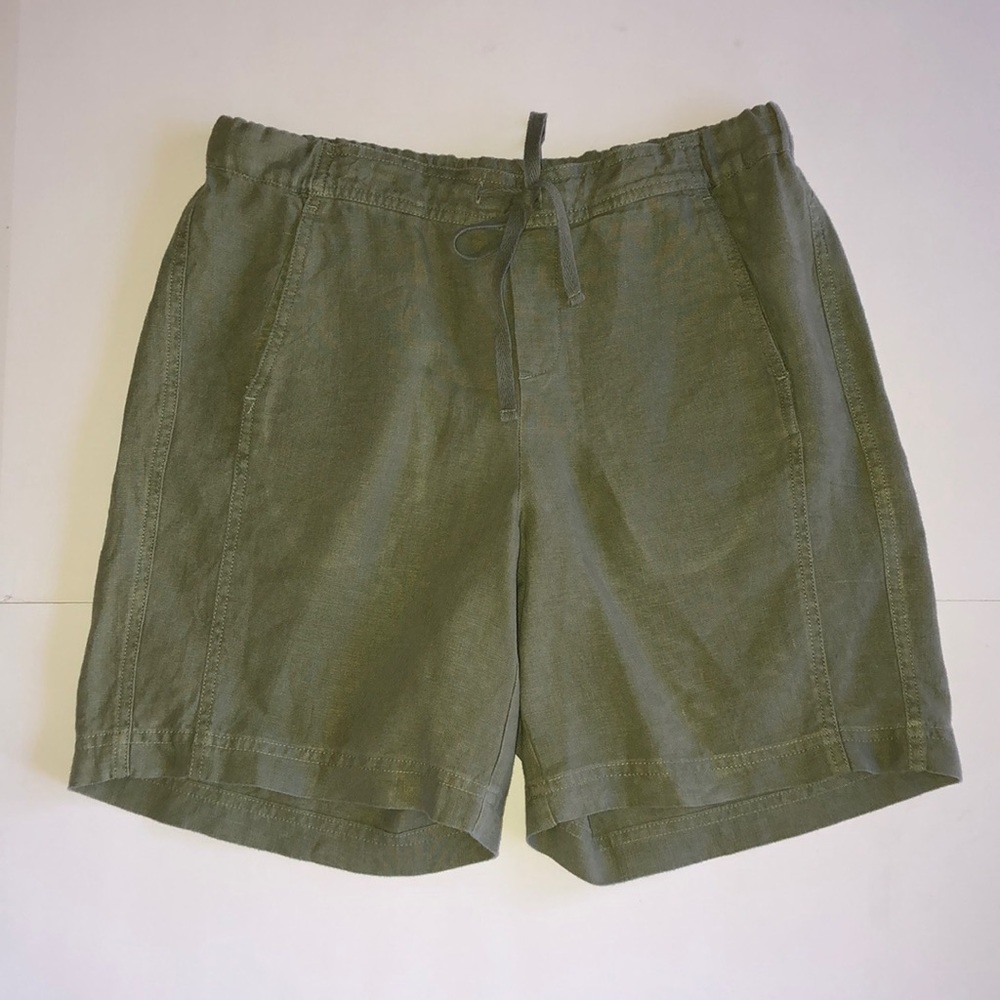 J. Jill Olive Green 100% Linen Drawstring Shorts